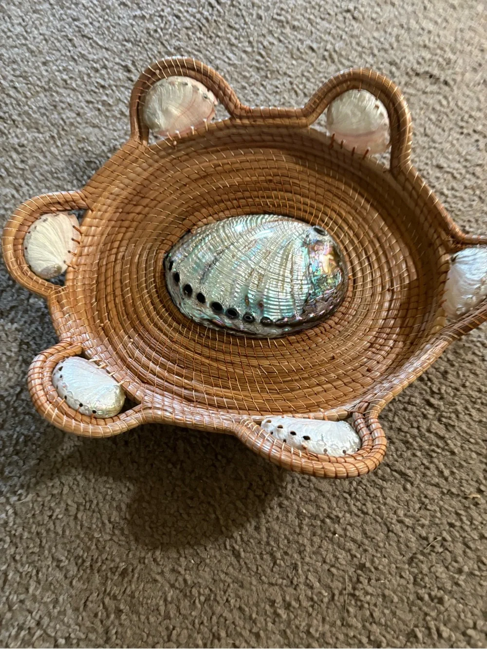 Woven Rattan Wall Basket with Decorative Shells